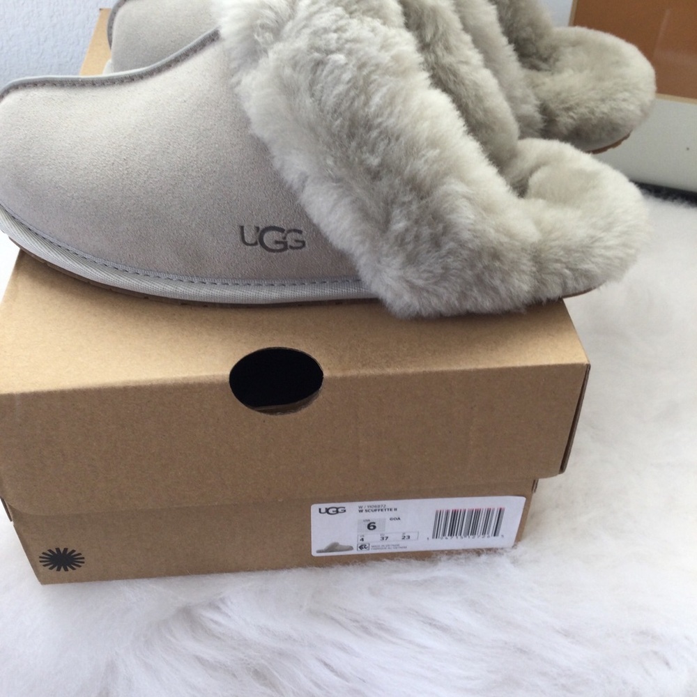 UGG Gray Cozy Slippers with Plush Trim